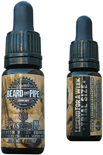 Premium Beard Growth Oil and Conditioner - "POSEIDON" - Legends BEARD and PIPE - Trial Size (.33 oz)
