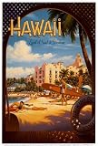 Hawaii, Land of Surf and Sunshine, Waikiki Art Poster Print by Kerne Erickson, 26x38