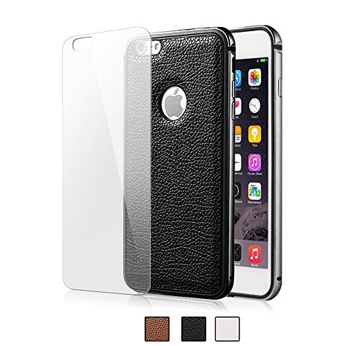 Fintie iPhone 6S Case, [AluFlex Series] Aluminum + TPU Dual Layer Hybrid Bumper with 2 Interchangeable Leather & Transparent Hard Protective Back Covers for iPhone 6 6S, Black Leather + Crystal Clear