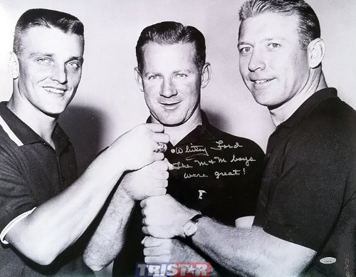 Whitey Ford Autographed New York Yankees 16x20 Photo with Roger Maris & Mickey Mantle Inscribed The M&M Boys Were Great!
