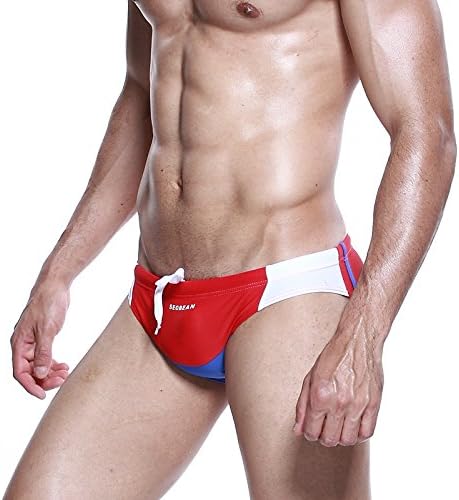 eMayLu Men's Fashion Sexy Breifs Swimming Underwear Sports Beach Trunks (Red Size L)