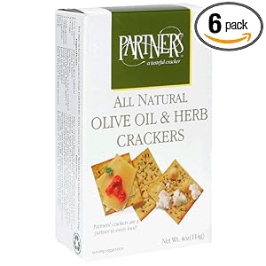 Partners All Natural Crackers, Olive Oil and Herb, 4-Ounce Boxes (Pack of 6) by 