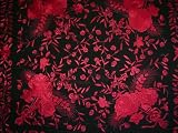 Stylish Silk Piano Shawl Black with Red Flamenco Floral Embroidery & Fringe