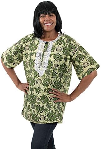 African Print Unisex Print Dashiki, Made in the Gambia, Many Colors, One Size (Green Fish)