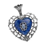 Lapis and Opal Silver Filigree Heart Pendant