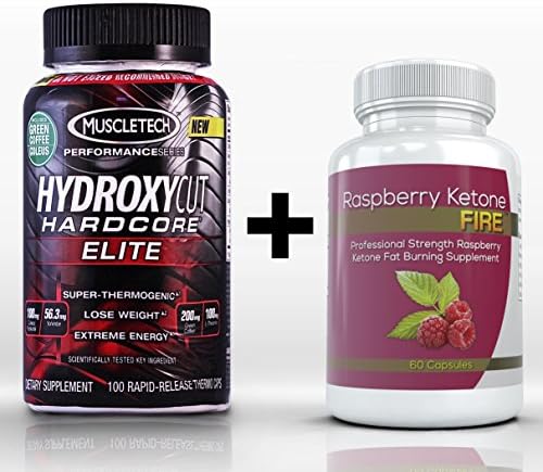 Hydroxycut Hardcore Elite (100 Capsules) & Raspberry Ketone Fire (60 Capsules) - Synergistic Weight Loss Combination for Accelerated Body Fat Reduction