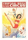 3 Ring Wild Animal Circus By Cristinai Brothers. Size: 41 x 27.5 Inches. Rare Art Print