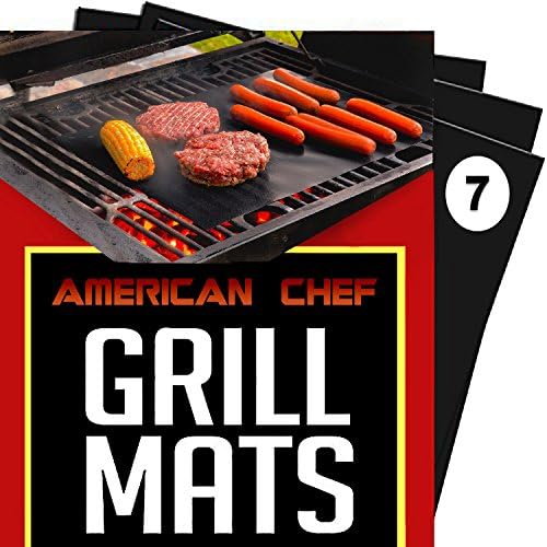 (Set of 7) American Chef Baking and Grill Mats (16"x13") !100% Guaranteed. like it or its yours free! Heavy Duty, 0.2mm Thick, Reusable, FDA, Non-Stick Mats for Gas or Charcoal Barbecue and Oven.
