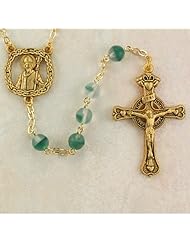 7mm Gold Plated Green St. Saint Patrick Rosary Irish Celtic Claddagh Medal Pendant Necklace