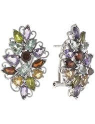 Sterling Silver Multiple Genuine Stone Cluster Earrings