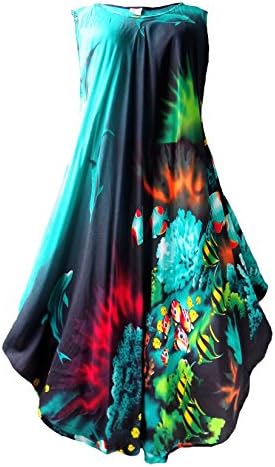Romchad Women's Tunic Bohemian Animal Sea Print Sundress One Size Green And Black