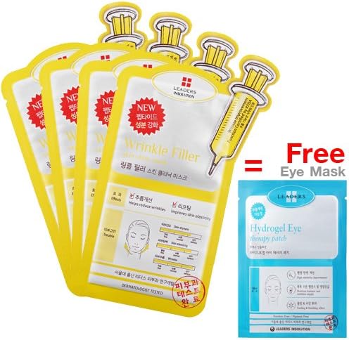 Leaders Insolution Wrinkle Filler Skin Clinic Mask for Wrinkle Aging Skin (Pack of 4) Get Eye Patch Free 1 Pcs. !!! Product of Thailand [Wazashop]