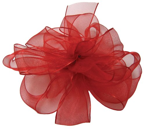 Offray Wired Edge Encore Sheer Craft Ribbon, 1-1/2-Inch Wide by 25-Yard Spool, Red