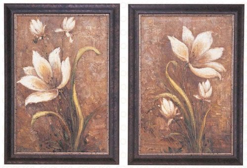 Set of 2 Hand Painted Oil Paintings in Lilies Design