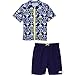 SwimZipÂ¨ Baby Boy Zipper Short Sleeve Rash Guard Swimsuit Set Fish Bone Blue 6-12 Month