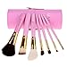 ACEVIVI 7 pcs Premium Kabuki Pink Makeup Brush Set Face Powder Foundation Eye Cosmetic Brush Kit with Roller Case