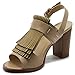 Ollio Womens Shoe Fringe Stack Block High Heel Sandal