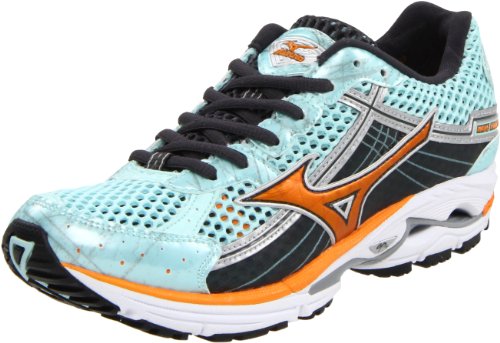 Mizuno Women's Wave Rider 15 Running,Bleached Aqua/Sun Orange/Dark Shadow,9.5 B US