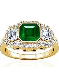 18K Yellow Gold Emerald Cut Emerald Ring With Sidestones (GIA Certificate)