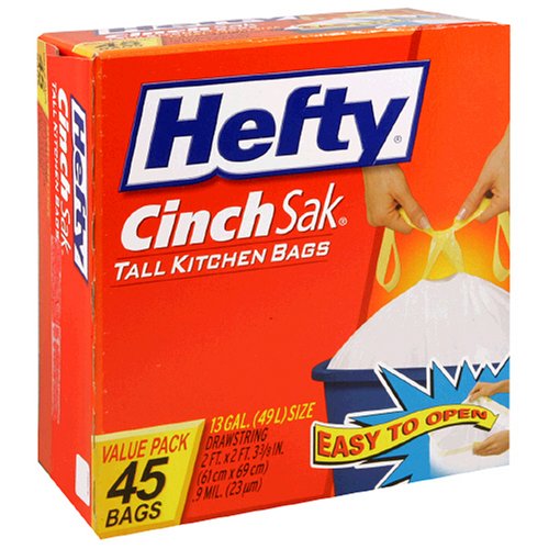 Hefty Cinch Sak Tall, 13 Gallon Kitchen Bags, Case Pack, Six - 45 Count Boxes (270 Bags)