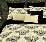 Black & Gray Winged Skull Tattoo Twin Comforter Set (3 Piece Bedding)