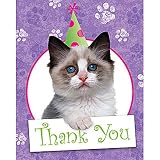Creative Converting Cuddly Kitten Foldable Thank You Card 8 Count - Case of 6