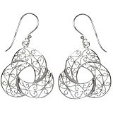 Rhodium Plated Sterling Silver Filigree Interlocking Wave Drop Earring