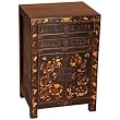 Antique Style Handmade 24" Black & Gold Wood Storage Cabinet / Nightstand With Painted Floral Design