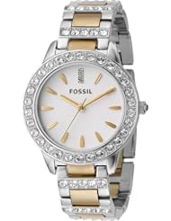 Fossil Womens ES2409 Two-Tone Stainless Steel Bracelet White Glitz Analog Dial Watch