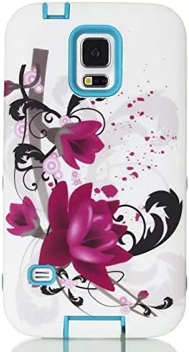 LliVEER i9600 Case,Galaxy S5 Case,Samsung S5 i9600 Case,Case for Galaxy i9600,Galaxy S5 Hybrid Case,LliVEER 3 Layer Design Lotus Pattern Hybrid Shock-Absorption Bumper Slim Hard Back Shell Case Cover Protector Fit for Samsung Galaxy S5 i9600 Blue