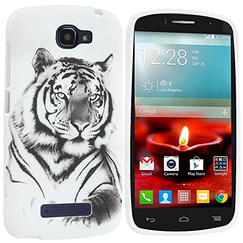 Alcatel One Touch Fierce 2 Case, TechSpec(TM) White Tiger TPU Design Soft Rubber Case Cover for Alcatel One Touch Fierce 2 7040T