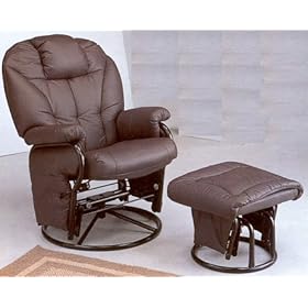 Knitted Pillow Style Plum Leatherette Swivel Glider Rocking Chair w/Ottoman