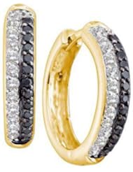 0.7 cttw 14k Yellow Gold Black Diamond and White Diamond Huggie Hoop Earrings (Real Diamonds: 0.7 cttw)
