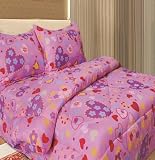 Full Microfiber Kids Hearts and Flowers Comforter Set