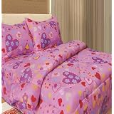 Full Microfiber Kids Hearts and Flowers Comforter Set