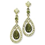 1928 Brass-tone Green/Jonquil Crystal Teardrop Post Earrings