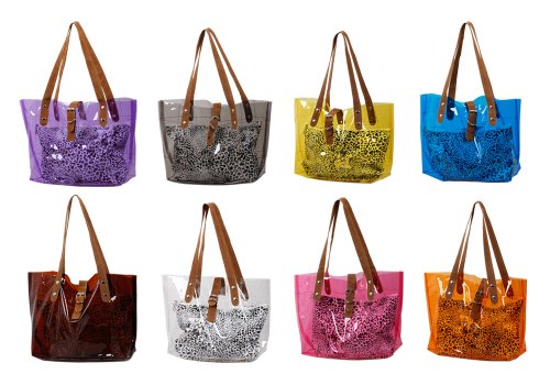 Bundle Monster PVC Transparent Carrier Beach Bag+Cheetah Print Cosmetic Tote