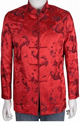 Modified Chinese man in the stand collar shirt autumn retro shirt red M