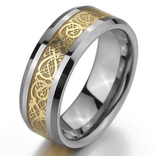  Justeel Homme Tungstène Anneau Bande Argent Or Irish Celtic Knot Dragon Mariage Taille 64 (Avec Sac Cadeau)