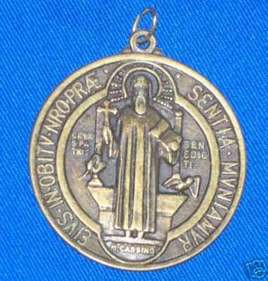 ST. BENEDICT MEDAL PENDANT 1 7/8" D. - BRONZE " Catholicgiftstore"