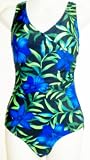 Royal/Lime Shirred Front Missy Swimsuit by In Gear. Sizes 8-16