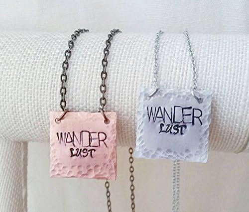 Wanderlust necklace - copper stamped necklace - wanderlust jewelry - hand stamped pendant - boho gypsy - wanderlust pendant - hand stamped jewelry - stamped necklace