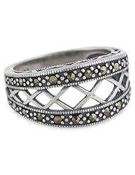 Sterling Silver Oxidized Marcasite Lattice Ring, Size 7