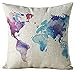Color World Map Purple Cotton Linen Throw Pillow Case Cushion Cover Home Office Decorative, Square 18 X 18 Inches (3)