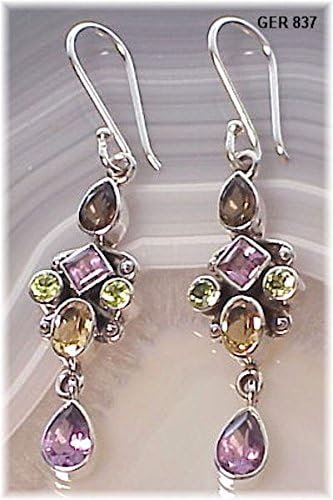 CaratGems Sterling Silver Smoky Quartz, Amethyst, Peridot & Citrine Dangle Earrings