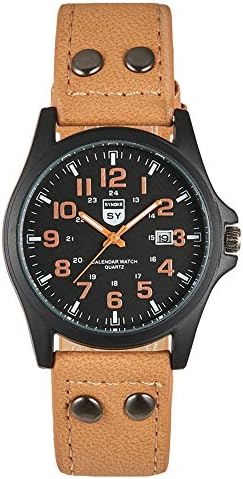 Mens Unique Roman Numeral Fashion Design Quartz Analog Waterproof Wrist Business Casual Watch with Stainless Steel Case, 98ft 30M 3ATM Water Resistant, Comfortable PU Leather Band - Brown