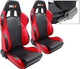 RS Style PVC Black/Red 2 Tone Racing Seats w/ Ralli Logo