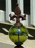 Rustic Iron Fleur de Lis Obelisk with Green Suncatcher Glass Gazing Globe