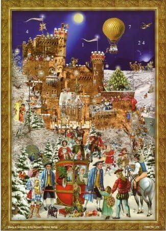 Alexander Taron ADV772, Large Advent calendar, Victorian Santa leaving the beautiful castle in Rheinstein - made in Germany