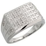 14k White Gold Rectangular Men's Diamond Ring, w/ 0.55 Carat Brilliant Cut Diamonds, 1/2' wide